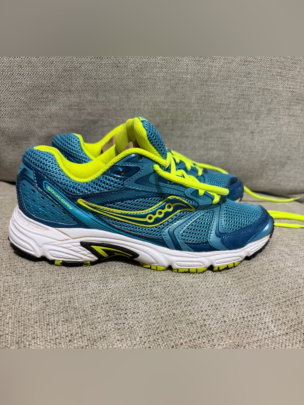 Saucony Kids Teal and Neon Yellow Athletic Sneakers
